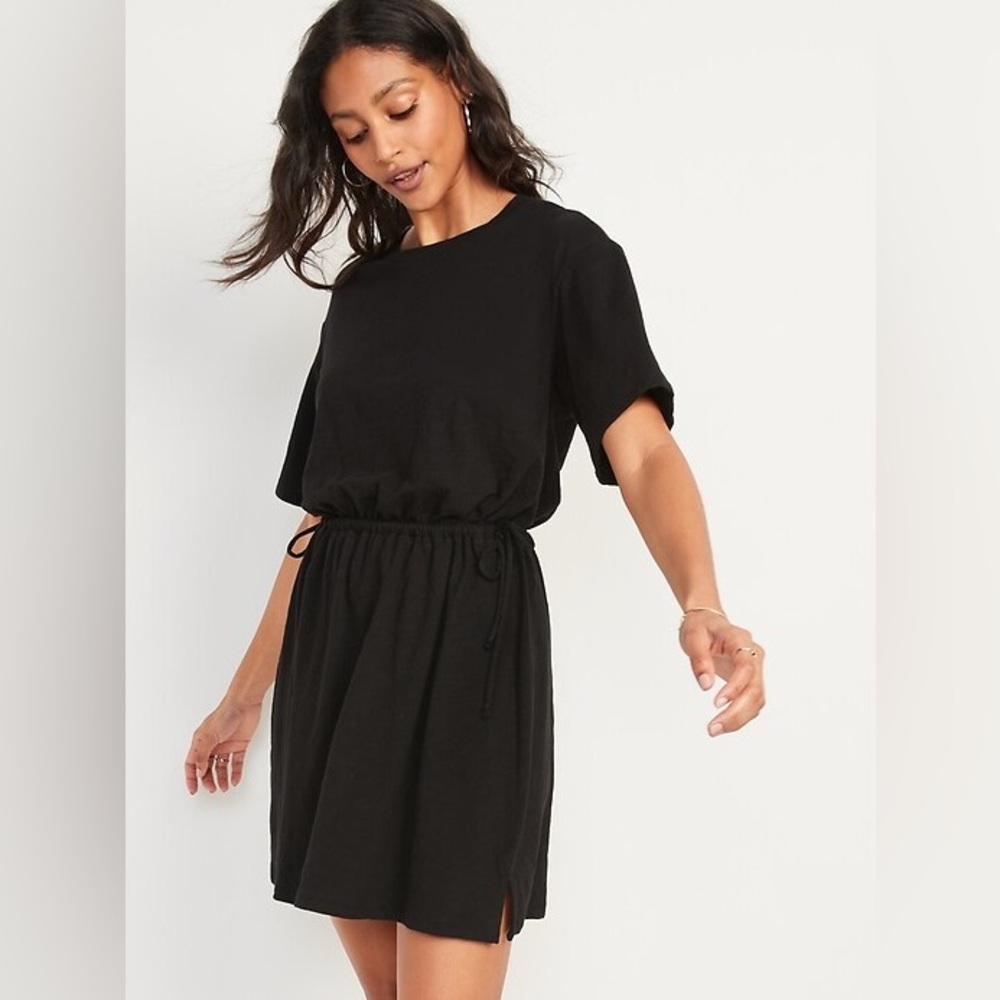 Old Navy Waist-Defined Linen Short-Sleeve Slub-Knit Mini T-Shirt Dress SZ MED
